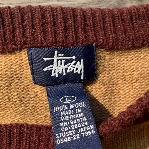 STUSSY Striped Sweater, 100% Wool, US Large - Picture 2 of 5
